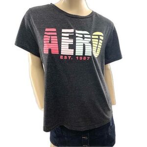 Aeropostale- Charcoal Tee w/ Pink and Yellow Graphic- 2x